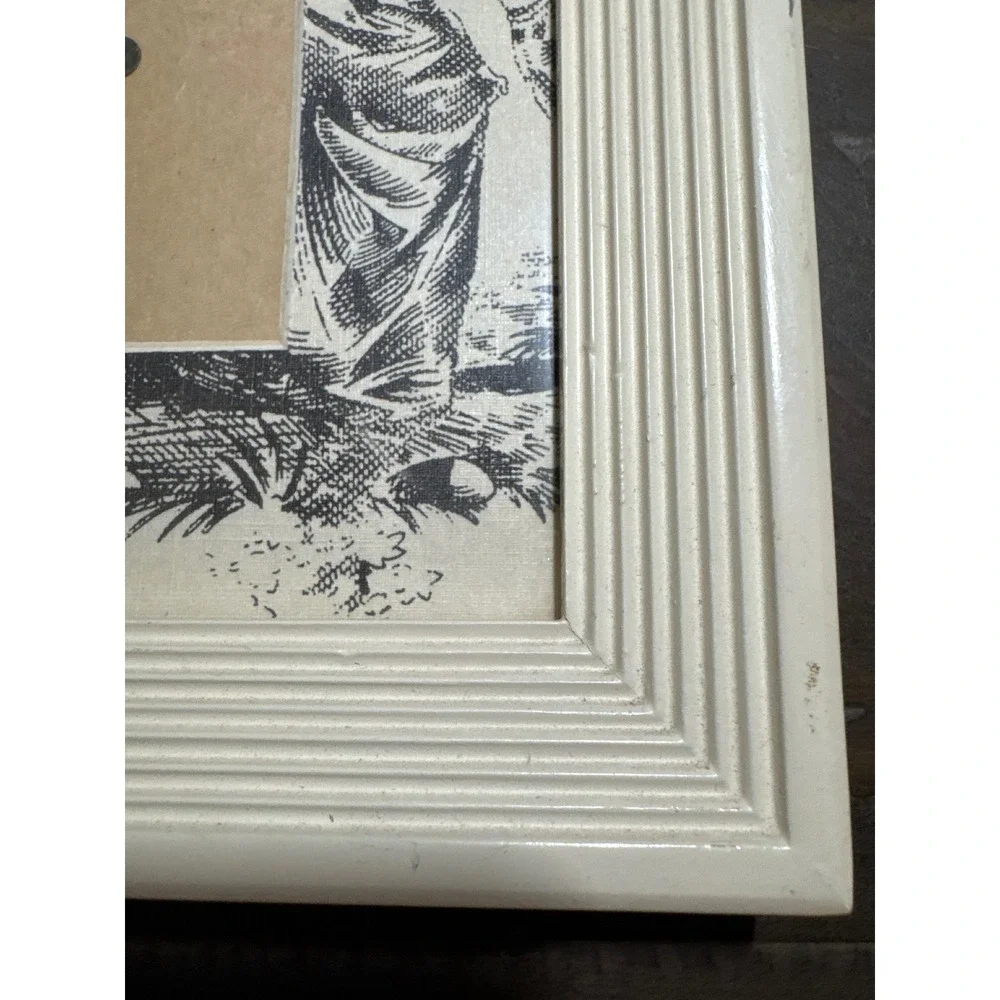Cream Square Wood Ribbed Picture Frame with Black White Toile Fabric Mat 8x8